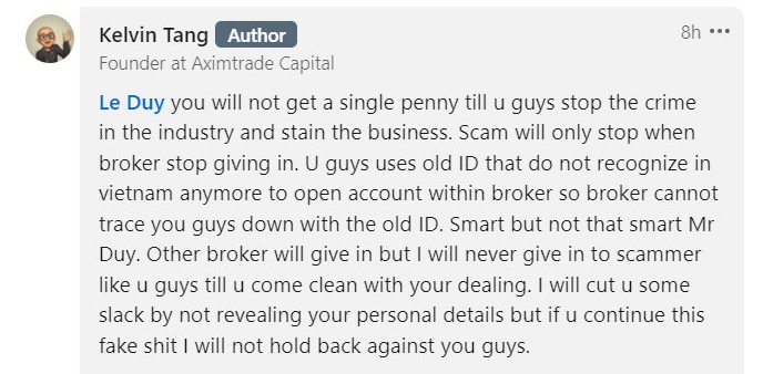 Kelvin Tang. - AximTrade scam